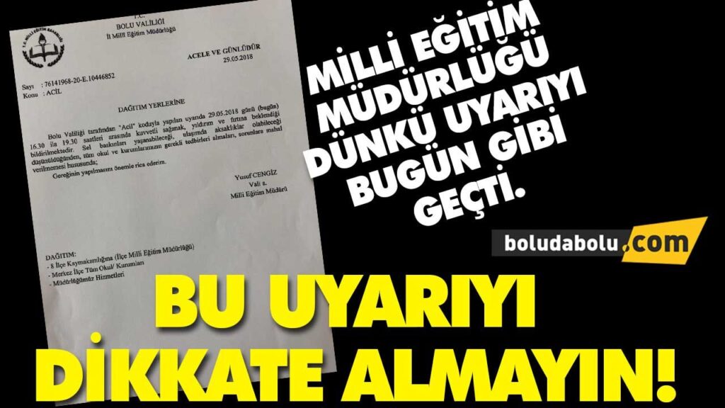 Bolu Milli Eğitim Müdürlüğü yağmur yağışı uyarısı Bolu Milli Eğitim Müdürlüğü yağmur yağışı uyarısı