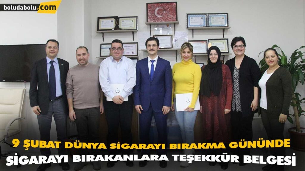 9 ŞUBAT DÜNYA SİGARAYI BIRAKMA GÜNÜNDE SİGARAYI BIRAKANLARA TEŞEKKÜR BELGESİ