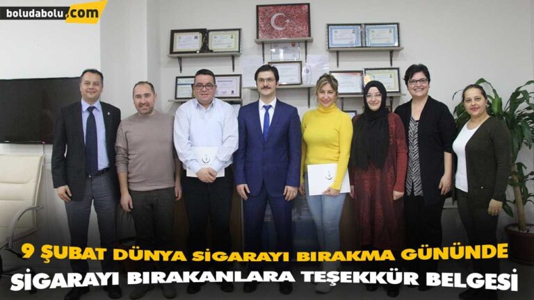 9 ŞUBAT DÜNYA SİGARAYI BIRAKMA GÜNÜNDE SİGARAYI BIRAKANLARA TEŞEKKÜR BELGESİ