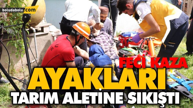 AYAKLARI TARIM ALETİNE SIKIŞTI