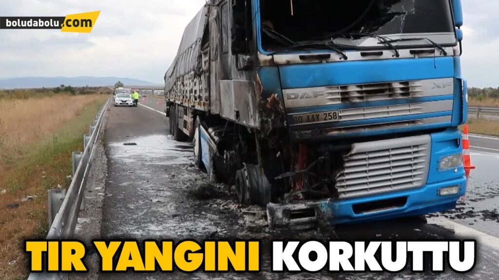 LASTİĞİ PATLAYAN TIR YANDI