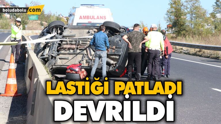 LASTİĞİ PATLAYAN OTOMOBİL DEVRİLDİ: 1 YARALI