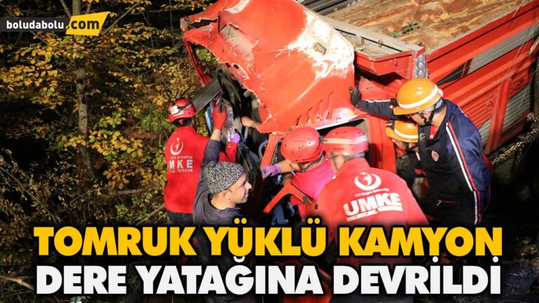 TOMRUK YÜKLÜ KAMYON DERE YATAĞINA DEVRİLDİ: 2 YARALI