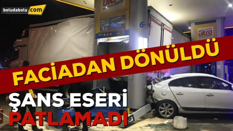 TIR AKARYAKIT POMPASINA ÇARPARAK DURDU