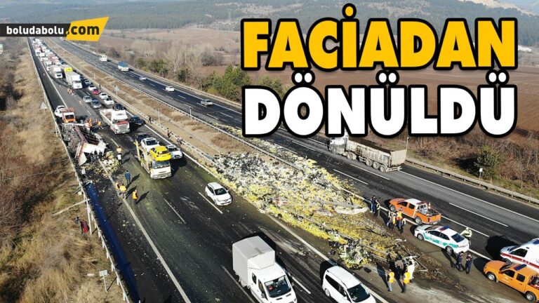 ANADOLU OTOYOLU’NDA DEVRİLEN TIR ULAŞIMI AKSATTI