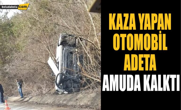 KAZA YAPAN OTOMOBİL ADETA AMUDA KALKTI