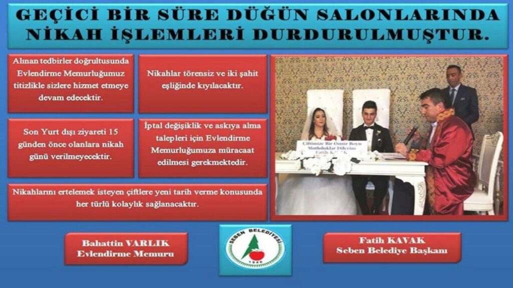 NİKAH TÖRENLERİNE KORONAVİRÜS AYARI NİKAH TÖRENLERİNE KORONAVİRÜS AYARI