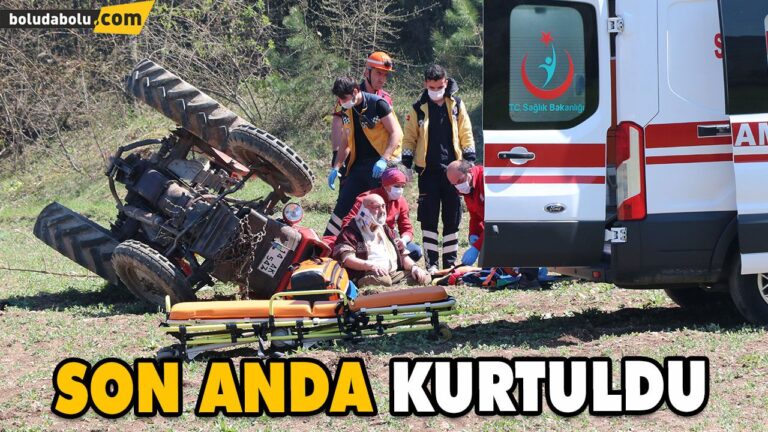 BOLU’DA DEVRİLEN TRAKTÖRÜN SÜRÜCÜSÜ SON ANDA YARALI KURTULDU