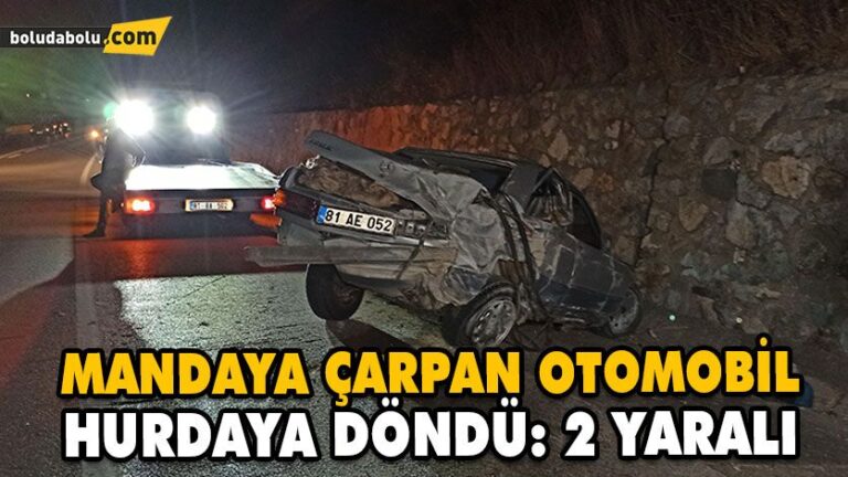 MANDAYA ÇARPAN OTOMOBİL HURDAYA DÖNDÜ: 2 YARALI