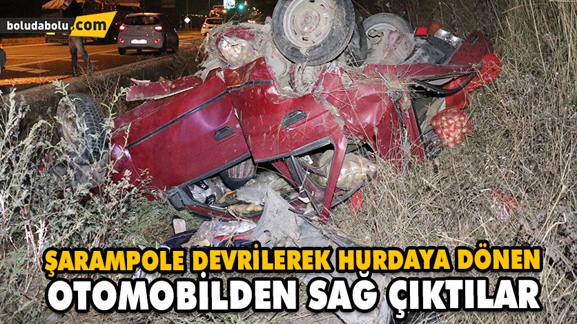 ŞARAMPOLE DEVRİLEREK HURDAYA DÖNEN OTOMOBİLDEN SAĞ ÇIKTILAR ŞARAMPOLE DEVRİLEREK HURDAYA DÖNEN OTOMOBİLDEN SAĞ ÇIKTILAR