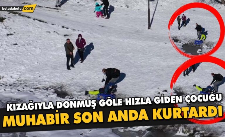 Kızağıyla donmuş göle hızla giden çocuğu muhabir son anda kurtardı