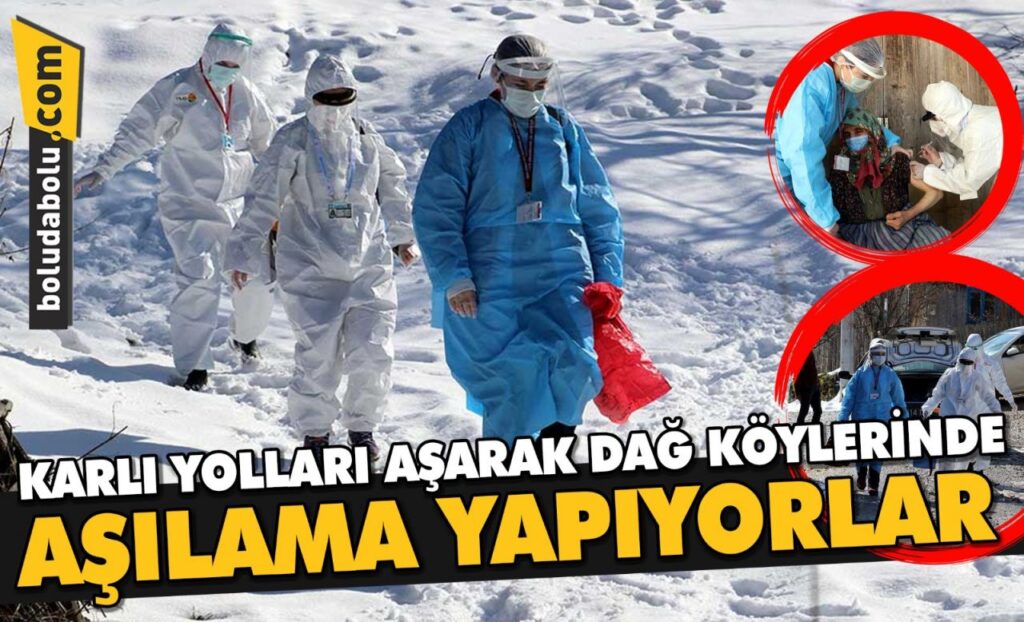 KARLI YOLLARI AŞARAK DAĞ KÖYLERİNDE AŞILAMA YAPIYORLAR KARLI YOLLARI AŞARAK DAĞ KÖYLERİNDE AŞILAMA YAPIYORLAR
