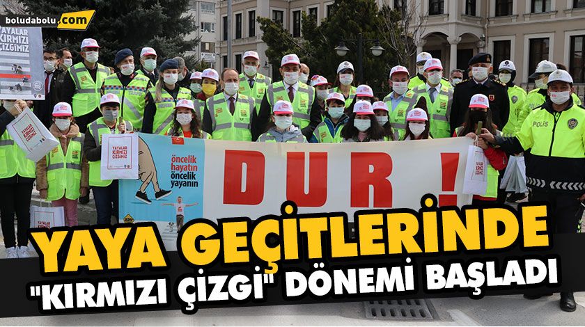 YAYA ÖNCELİKLİ TRAFİK İÇİN KIRMIZI ÇİZGİ ÇEKİLDİ YAYA ÖNCELİKLİ TRAFİK İÇİN KIRMIZI ÇİZGİ ÇEKİLDİ