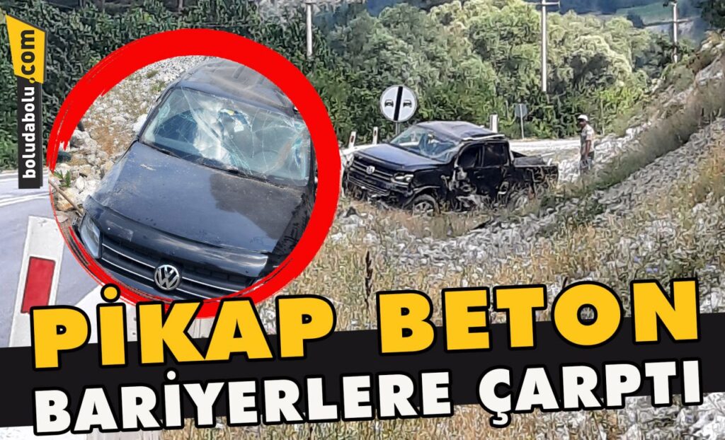 Pikap beton bariyerlere çarptı
