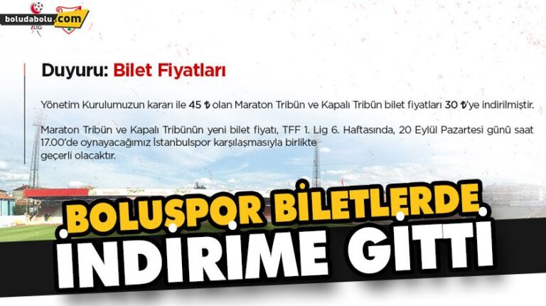 BOLUSPOR BİLETLERDE İNDİRİME GİTTİ