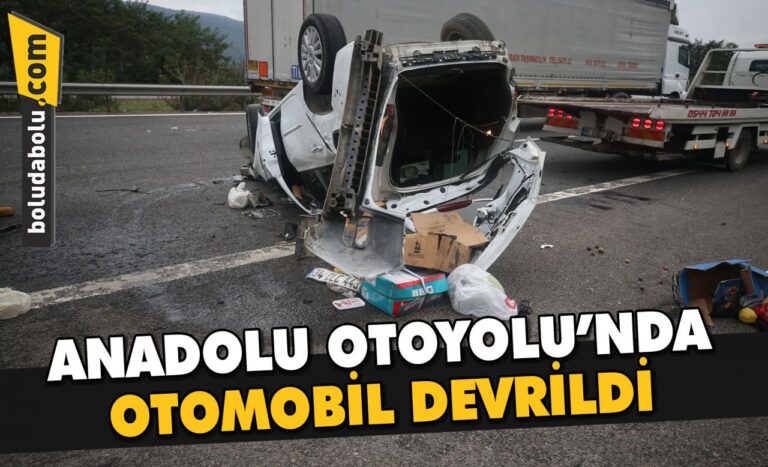 Anadolu Otoyolu’nda devrilen otomobildeki 2 kişi yaralandı