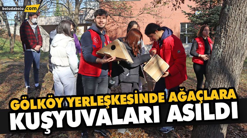 GÖLKÖY YERLEŞKESİNDE AĞAÇLARA KUŞYUVALARI ASILDI