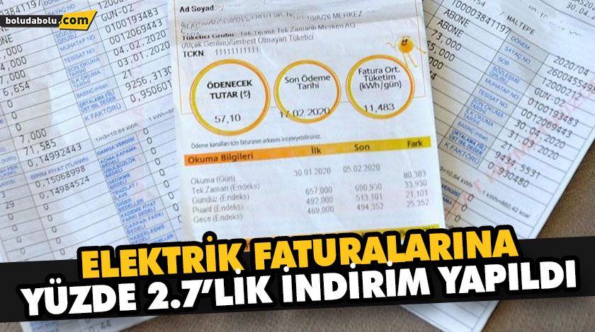 ELEKTRİK FATURALARINA YÜZDE 2.7’LİK İNDİRİM YAPILDI ELEKTRİK FATURALARINA YÜZDE 2.7’LİK İNDİRİM YAPILDI