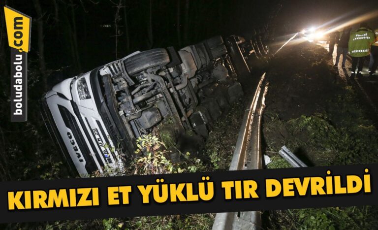 Anadolu otoyolu Düzce kesiminde kırmızı et yüklü tır devrildi