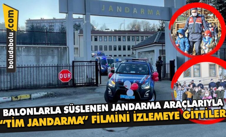 Balonlarla süslenen jandarma araçlarıyla “Tim Jandarma” filmini izlemeye gittiler