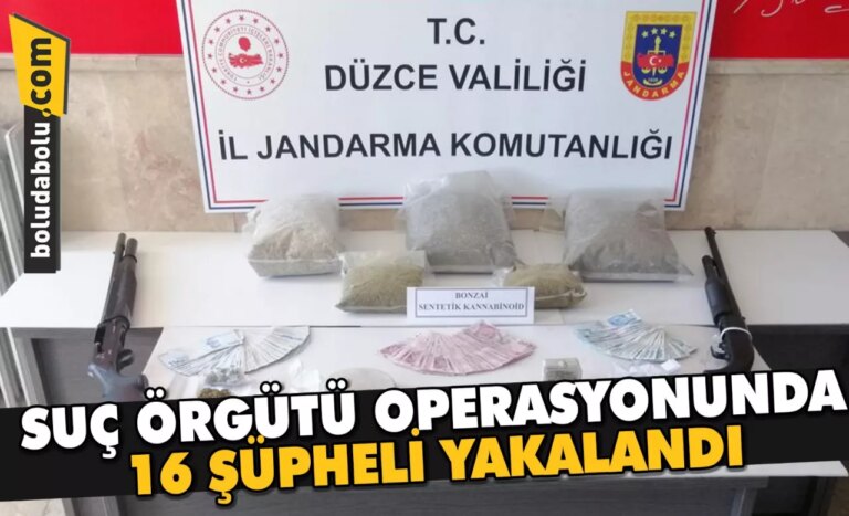 Düzce’de suç örgütü operasyonunda 16 şüpheli yakalandı