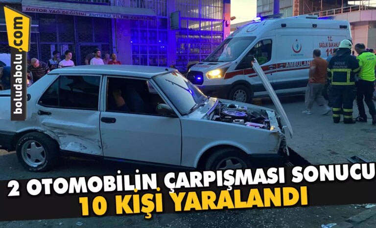 Düzce’de 2 otomobilin çarpışması sonucu 10 kişi yaralandı