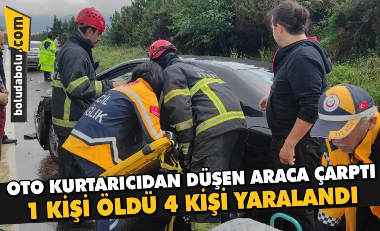 Düzce’de oto kurtarıcıdan düşen araca çarpan otomobildeki 1 kişi öldü, 4 kişi yaralandı
