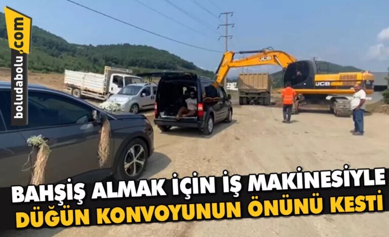 Bahşiş almak için iş makinesiyle düğün konvoyunun önünü kesti