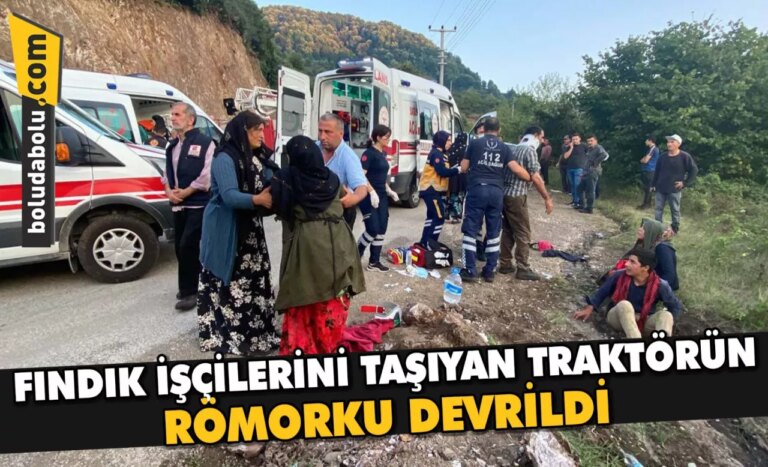 Düzce’de fındık işçilerini taşıyan traktörün römorku devrildi