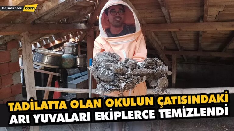 TADİLATTA OLAN OKULUN ÇATISINDAKİ ARI YUVALARI EKİPLERCE TEMİZLENDİ