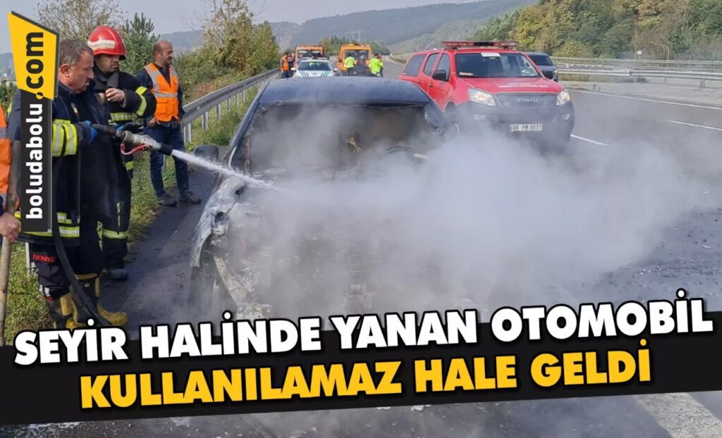Düzce’de seyir halinde yanan otomobil kullanılamaz hale geldi