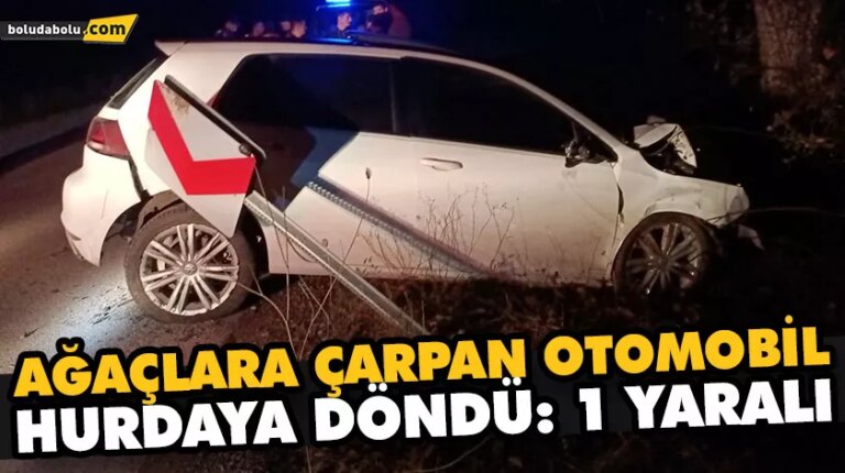 AĞAÇLARA ÇARPAN OTOMOBİL HURDAYA DÖNDÜ: 1 YARALI