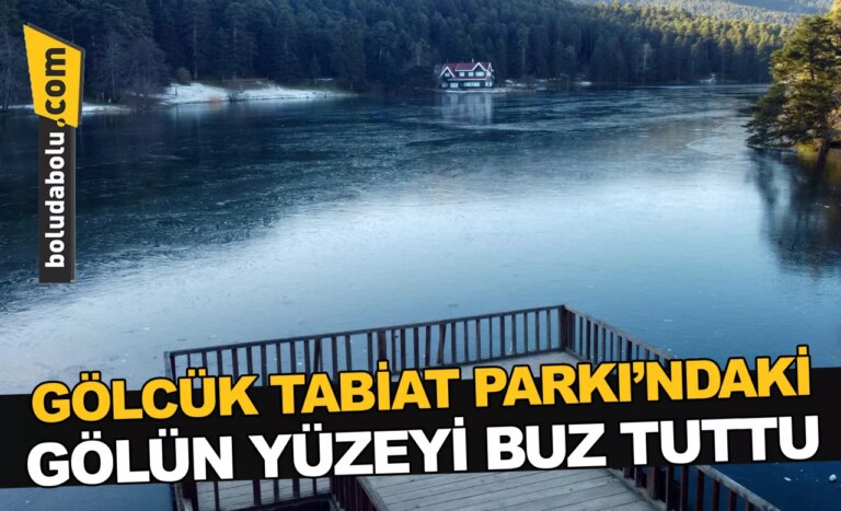 Gölcük Tabiat Parkı’ndaki gölün yüzeyi buz tuttu