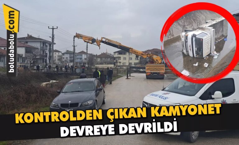 Düzce’de kontrolden çıkan kamyonet dereye devrildi
