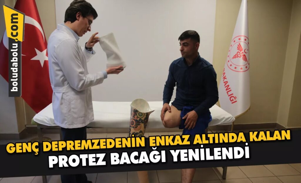 Genç depremzedenin enkaz altında kalan protez bacağı yenilendi Genç depremzedenin enkaz altında kalan protez bacağı yenilendi