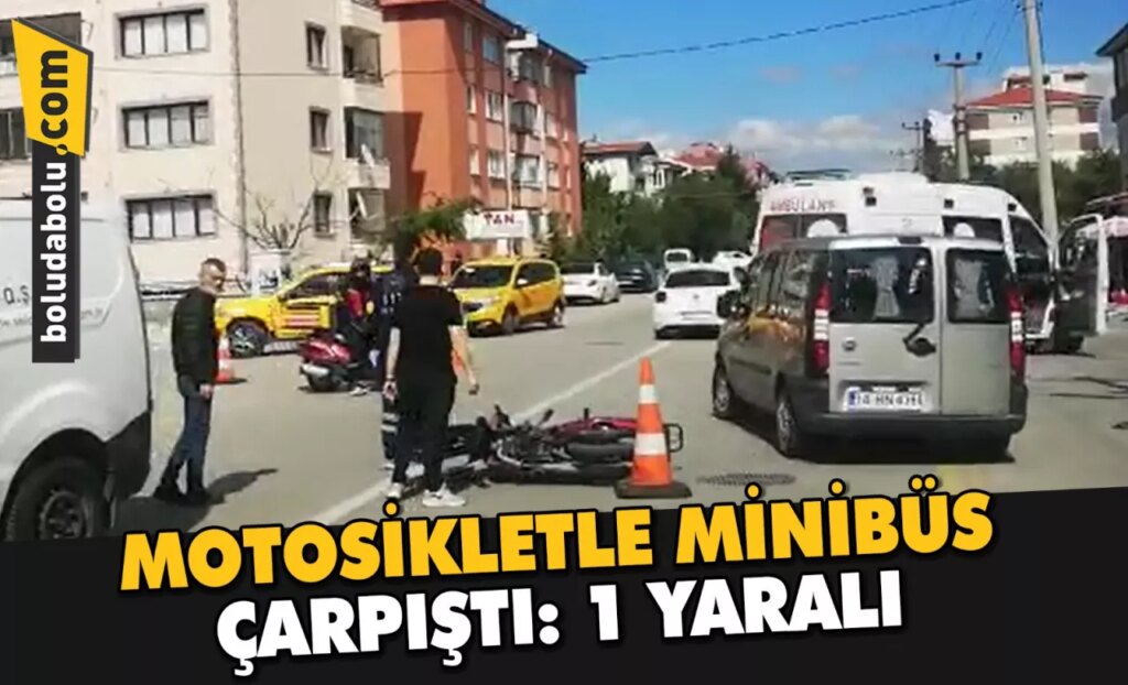 MOTOSİKLETLE MİNİBÜS ÇARPIŞTI: 1 YARALI MOTOSİKLETLE MİNİBÜS ÇARPIŞTI: 1 YARALI
