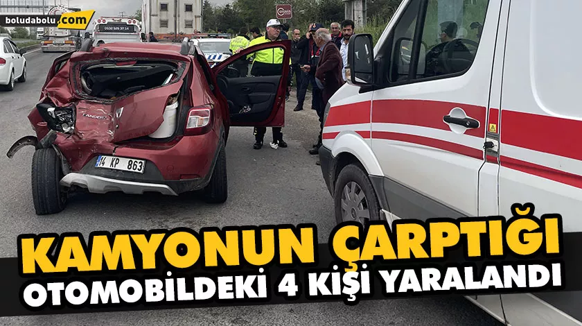 KAMYONUN ÇARPTIĞI OTOMOBİLDEKİ 4 KİŞİ YARALANDI KAMYONUN ÇARPTIĞI OTOMOBİLDEKİ 4 KİŞİ YARALANDI