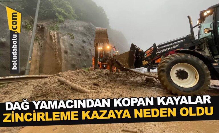 Anadolu Otoyolu’nda dağ yamacından kopan kayalar zincirleme kazaya neden oldu