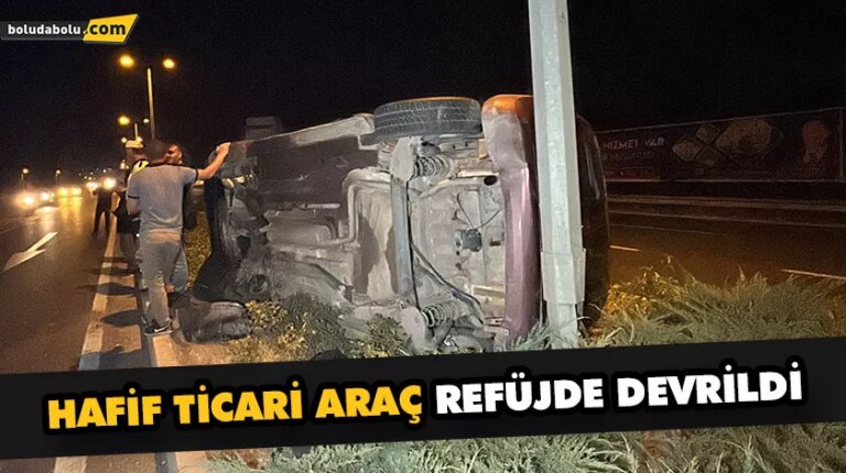 Hafif ticari araç refüjde devrildi