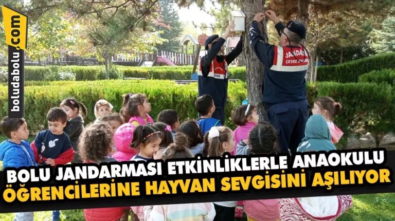 Bolu jandarması etkinliklerle anaokulu öğrencilerine hayvan sevgisi aşılıyor