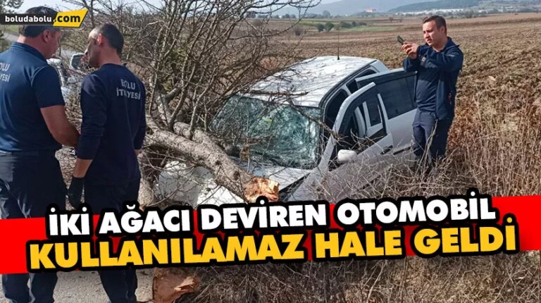 İKİ AĞACI DEVİREN OTOMOBİL KULLANILAMAZ HALE GELDİ: 2 YARALI