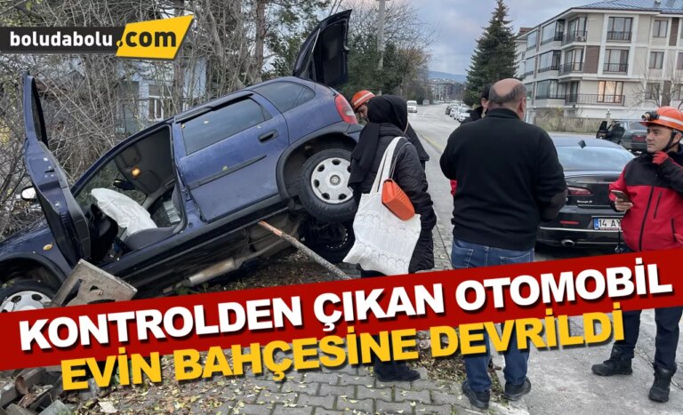 Kontrolden çıkan otomobil evin bahçesine devrildi