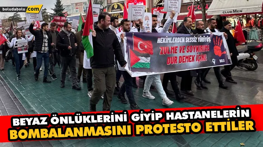 BEYAZ ÖNLÜKLERİNİ GİYİP HASTANELERİN BOMBALANMASINI PROTESTO ETTİLER BEYAZ ÖNLÜKLERİNİ GİYİP HASTANELERİN BOMBALANMASINI PROTESTO ETTİLER