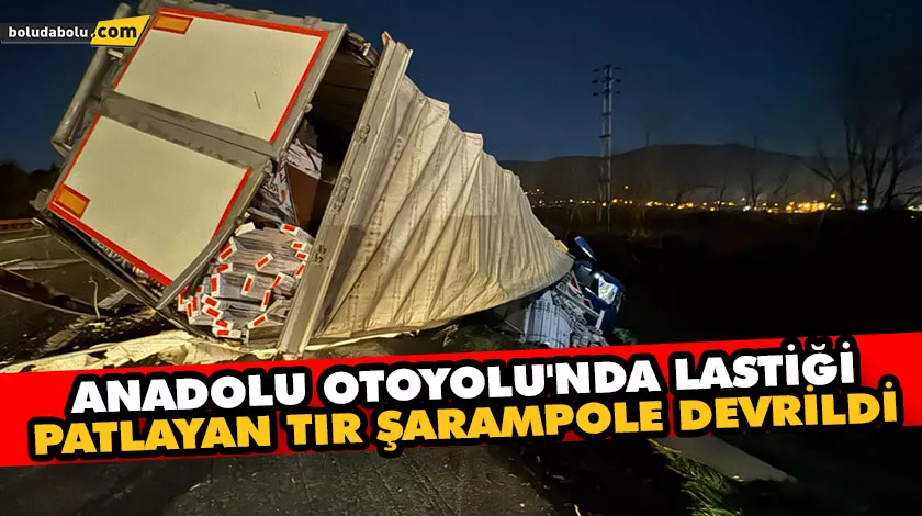 Anadolu Otoyolu’nda lastiği patlayan tır şarampole devrildi Anadolu Otoyolu’nda lastiği patlayan tır şarampole devrildi