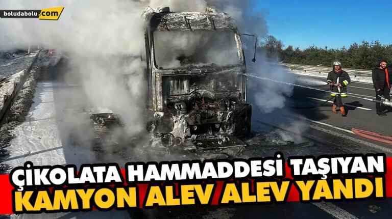 Çikolata hammaddesi taşıyan kamyon alev alev yandı