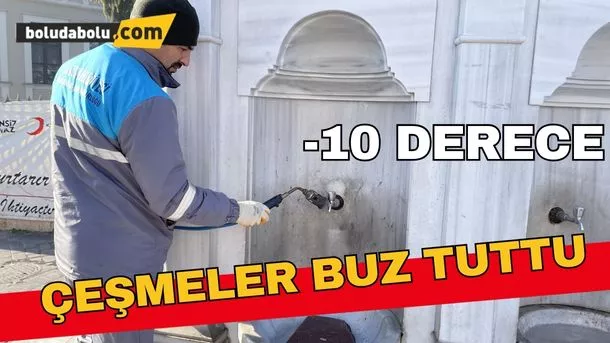 Hava sıcaklığı eksi 10’u gören Bolu’da çeşmeler buz tuttu
