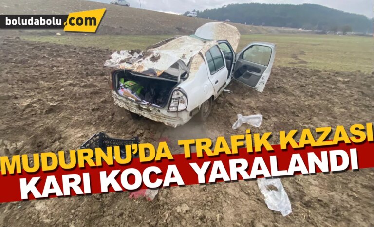 Mudurnu’da kaza yapan otomobildeki karı koca yaralandı