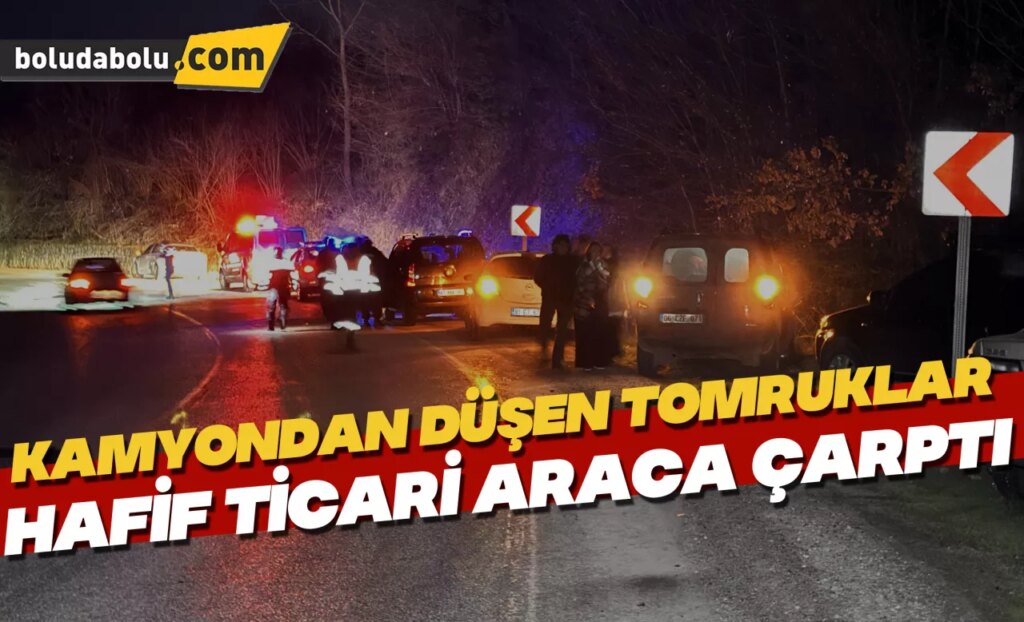 Düzce’de kamyondan düşen tomruklar hafif ticari araca çarptı