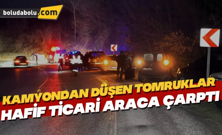 Düzce’de kamyondan düşen tomruklar hafif ticari araca çarptı