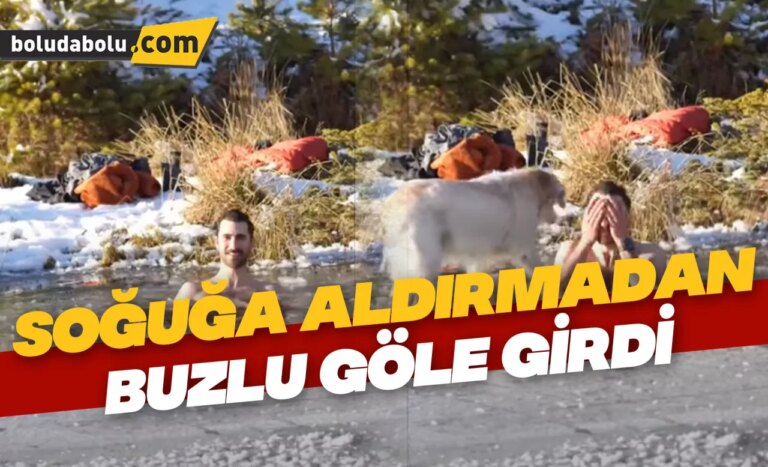 Bolu’da vatandaş, donmuş göle girdi